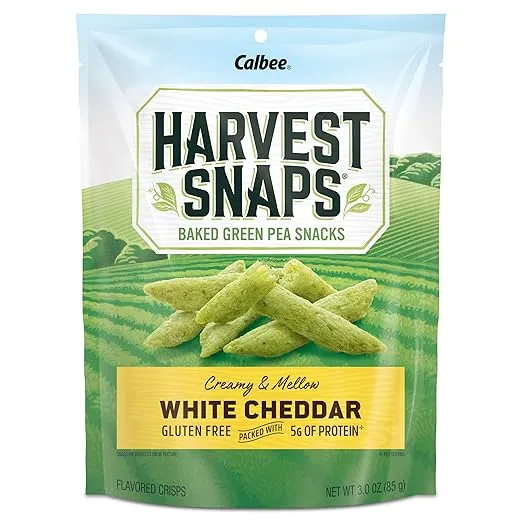 Harvest Snaps Veggie Chips (White Cheddar Snack Crisps) | Powered by Plant Protein, Gluten Free Baked Vegetable Crisps | Made in USA (8 Snack Packs)