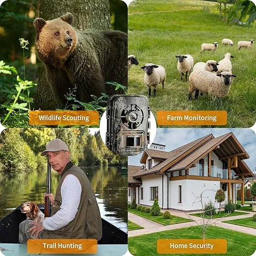 Trail Camera - 24MP 1296P Game Camera with Night Vision 0.2s Trigger Time Motion Activated 120° Wide Camera Lens, IP66 Hunting Camera with No Glow Infrared LED 2.0'' LCD for Wildlife Monitoring
