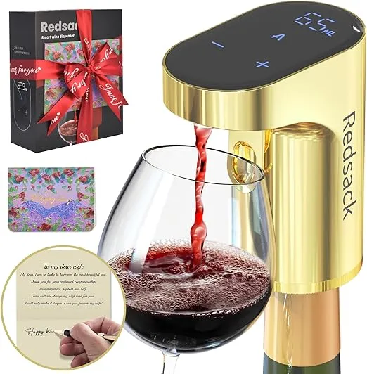 Rechargeable Wine/Whiskey/Liquor Electric Dispenser, Automatic Decanter/Aerator/Pourer, Smart Quantitative Dispensing Adjustable 0-999ml, Men's/Women Birthday Gift, Exclusive Card (for Wife)