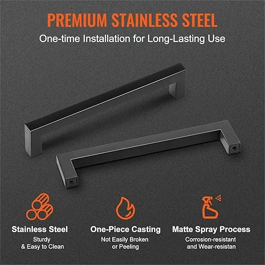 VEVOR 10 Pack Cabinet Pulls, 5.03in / 128mm Center to Center Slim Square Kitchen Cabinet Drawer, Stainless Steel Modern Kitchen Cupboard Door Handles for Kitchen Bathroom Bar Hardware Matte Black