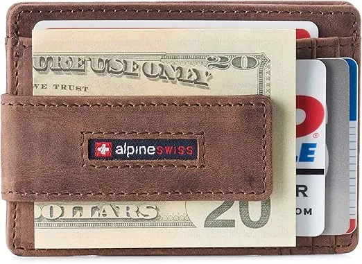Alpine Swiss Harper Mens RFID Slim Money Clip Front Pocket Wallet Minimalist Leather ID Card Holder