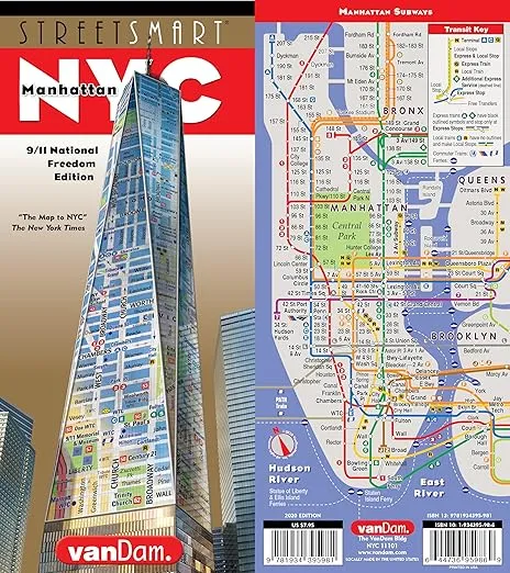 StreetSmart NYC Map 9/11 Edition by VanDam -- Laminated City Street Map of Manhattan, New York, in 9/11 National Freedom Edition - Folding pocket size ... walks, ferry and subway map; 2020 Edition