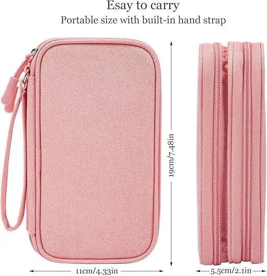 Electronic Organizer Travel Cable Accessories Bag, Electronic Organizer Case, Electronic Accessories Organizer Bag for Power Bank, Charging Cords, Chargers, Mouse, USB Cable, Earphones (Light Pink)