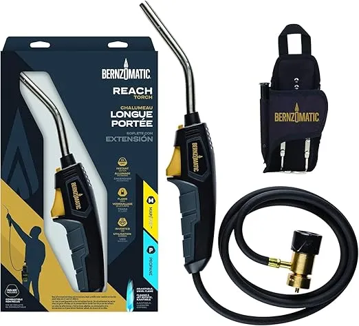 Bernzomatic BZ8250HT Reach Hose Torch, Trigger-Start Hose Torch with Included Holster For Fuel Canister, Red (8250 Reach Torch 2 Pack)