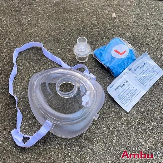 Kemp USA Ambu Medical Supplies & Equipment CPR Mask Kit in Hard Case with O2 Inlet, Head Strap, Gloves & Wipes for Adults and Children (1 Set)
