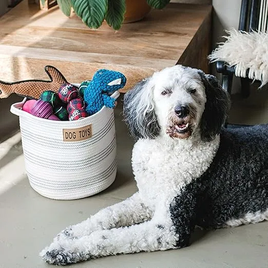 Midlee Dog Toy Rope Cotton Basket (Large)- Storage Bin Pet Items Organizer