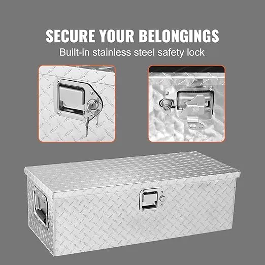 VEVOR Heavy Duty Aluminum Truck Bed Tool Box, Diamond Plate Tool Box with Side Handle and Lock Keys, Storage Tool Box Chest Box Organizer for Pickup, Truck Bed, RV, Trailer, 30"x13"x9.6", Silver