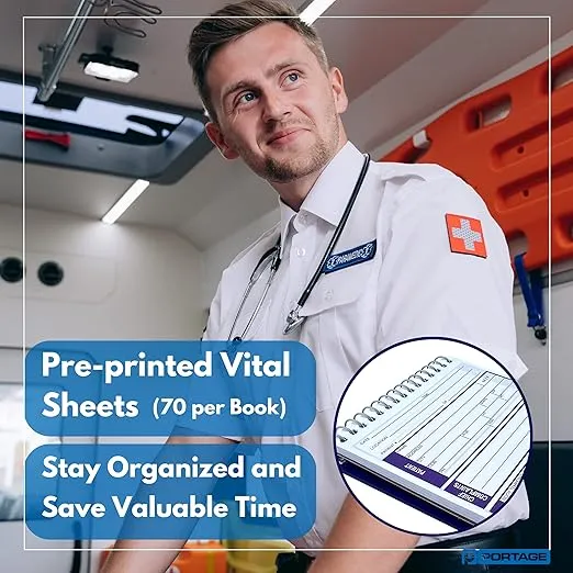 EMT/First Responders Vital Statistics Notebook – 6” x 3.75” Medical Notebook for Vital Signs and Additional Patient Information – 210 Sheets (3 Pack)