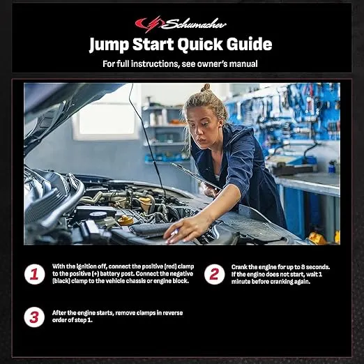Schumacher Electric DSR119 - Rechargeable Jump Starter - 12V 1800 Peak Amps Portable Car Jump Starter - Gas & Diesel Engines - Jumper Cables & Battery Pack - 280 Cranking Amps, 225 Cold Cranking Amps