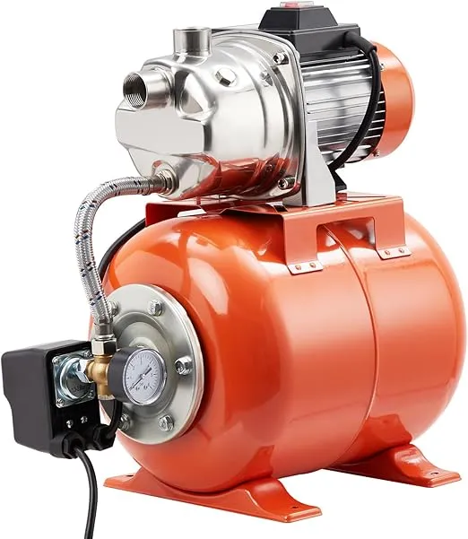 1HP Shallow Well Pump with Pressure Tank, Stainless Steel, 115V Irrigation Pump, Automatic Water Booster Jet Pump for Home, Garden, Lawn