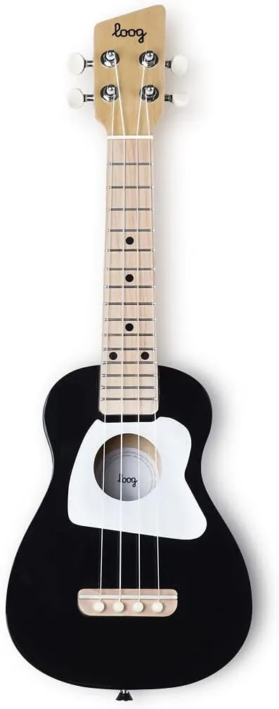 Loog Wood Soprano Ukulele for Kids & Beginners, App & Lessons, All Ages (Black)