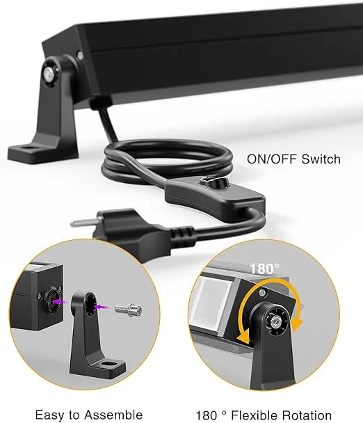 Onforu 4 Pack 42W LED Black Lights, Blacklight Bars with Plug and Switch, Glow in The Dark Party Supplies for Halloween Decorations, Bedroom, Body Paint, Stage Lighting, Poster, Black