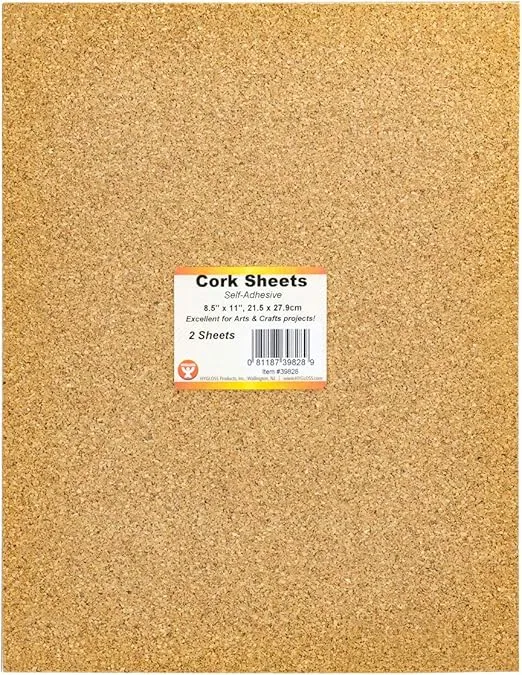 Hygloss Products Cork Sheets – 2 mm Thick Self Adhesive Cork – 8.5 x 11 Inches, 2 Pack