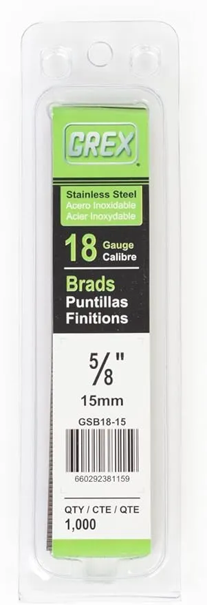Grex Power Tools GSB18-15 18 Gauge Stainless Steel 5/8" Length Brad Nails (1,000per Pack)
