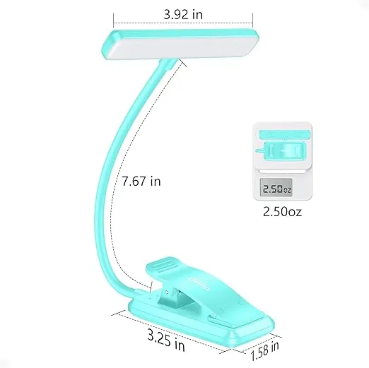 Gritin 19 LED Rechargeable Book Light for Reading in Bed with Memory Function- Eye Caring 3 Color Temperatures,Stepless Dimming Brightness,80 Hrs Runtime Clip On Book Light for Book Lovers-Blue