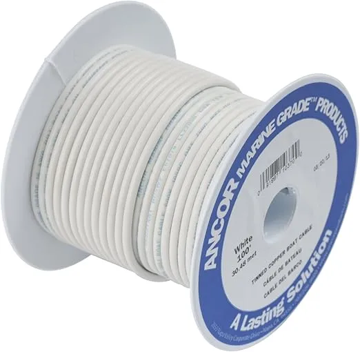 Ancor 100910 Tinned Copper Wire, 18 AWG (0.8mm2), White - 100ft