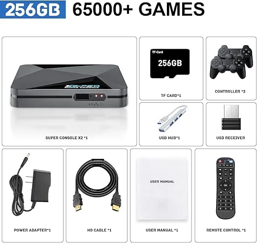 Kinhank Retro Game Console,Super Console X2 PRO Emulator Console with 65,000+ Classic Games,Retro Gaming Console with EmuElec 4.6 &Android 9.0,4K HD Output,2.4+5G,BT 5.0,Compatible with Most Emulators