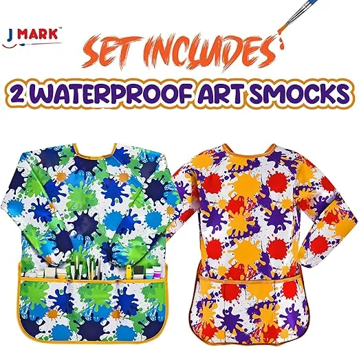 J MARK Waterproof Art Smock Painting Apron- 2 Pack Long Sleeve for Arts & Crafts