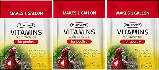 Durvet 3 Pack of Vitamins and Electrolytes for Poultry, 5 Grams, Makes 3 Gallons