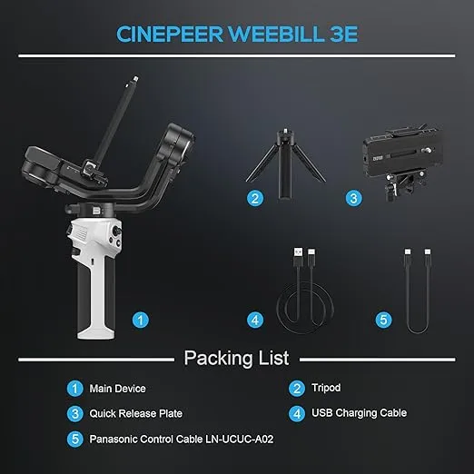ZHIYUN CINEPEER Weebill 3E[Official], 3-Axis Lightweight Gimbal Stabilizer for DSLR & Mirrorless Camera Canon/Sony/Panasonic/Nikon, 3KG Payload, Native Vertical Shooting, Bluetooth Shutter Control