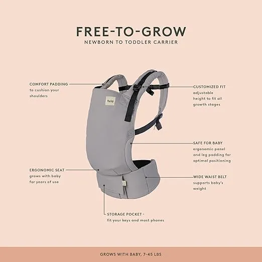 Baby Tula Discover Free-to-Grow Baby Carrier, Adjustable Newborn to Toddler Carrier, Ergonomic and Multiple Positions for 7 - 45 pounds, Black with Gray Stars