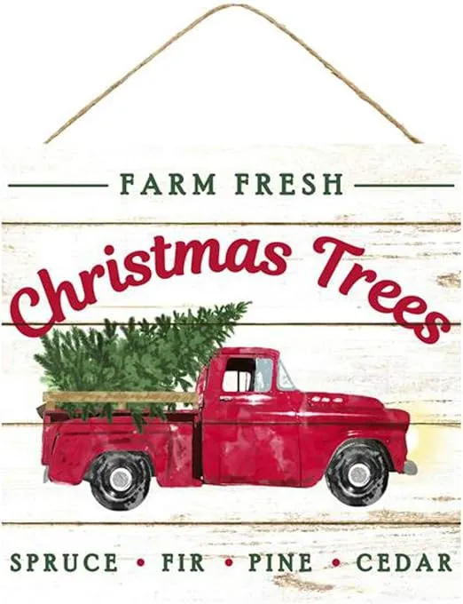 Craig Bachman 10 Wooden Sign: Farm Fresh Christmas Trees Christmas Decor Vintage Red Truck Wall or Door Hanger AP8343