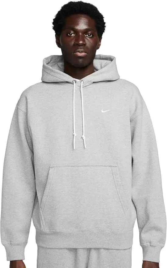 Nike Solo Swoosh Men's Fleece Pullover Hoodie (DX1355-063, Dark Grey Heather/White)