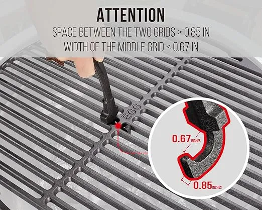 Charcoal Grill Grids Lifter Tool, Cooking Grates Mover Hook - Hot Surfaces Gripper, Chargriller Parts Replacement, Pit Boss, Vision, Big Green Egg Grate Lifter Accessories. Easily Moving Grilling Nets