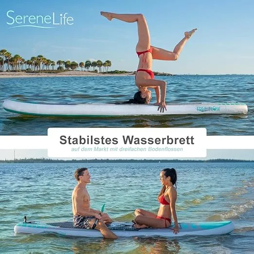 SereneLife Stand up Paddle Board Inflatable - Non-Slip SUP Paddle Board Paddle, Pump, Leash, and Accessories - Fun Water inflatable paddle board for Adults and Youth