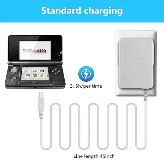 3DS Charger, Power Adapter Replacement for Nintendo 3DS/ DSi/DSi XL/ 2DS/ 2DS XL/New 3DS XL 100-240V Wall Plug AC Adapter for 2DS 3DS Console