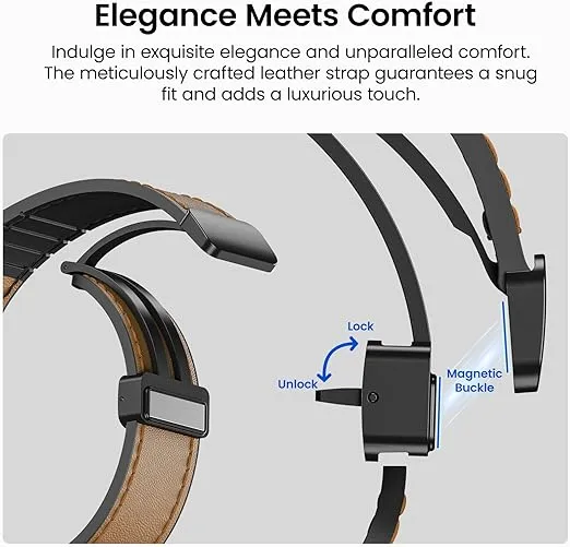 TOZO AMOLED S5 Smart Watch (Answer/Make Calls), 1.43’’ Smart Watches for Men Women 100+ Sport Modes Fitness Watch with Blood Oxygen/Sleep/Heart Rate Monitor, IP68 Waterproof Smartwatch, Leather Band
