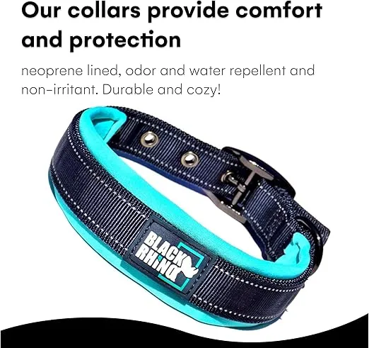 Black Rhino Dog Collars for Medium Dogs - Adjustable Reflective Heavy Duty Dog Collar with Ultra-Soft Neoprene Padding - Weatherproof, Durable, and Comfortable - Ideal for Active Dogs - Aqua and Gray