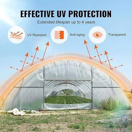 VEVOR Greenhouse Plastic Sheeting 25 x 25 ft 6 Mil Thickness 4 Year UV Resistant Clear Polyethylene Film Hoop Green House Cover for Farms, Agriculture, Garden