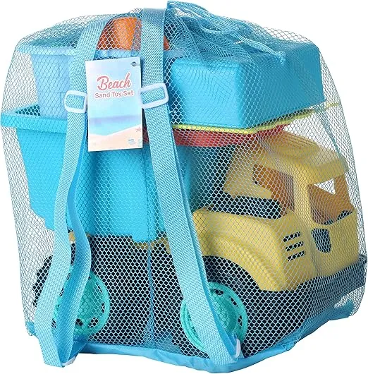 Dazmers Beach Sand Toys Set with Dump Truck Toy, Castle Bucket, Shovel, Dinosaur and Brick Molds, in Drawstring Bag, Outdoor Sandbox Toys Tool Kit for Kids, Toddlers, Boys and Girls (11 Pieces)