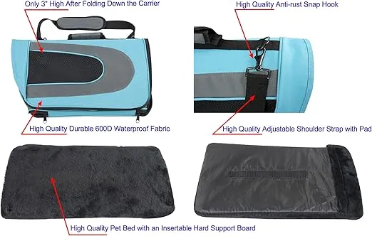 EliteField Deluxe Soft Pet Carrier (3 Year Warranty, Airline Approved), Multiple Sizes and Colors Available (18" L x 10" W x 11" H, Sky Blue+Gray)