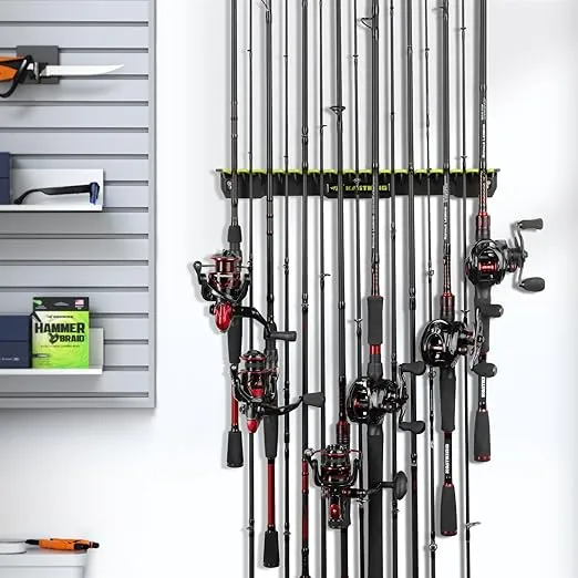 KastKing Patented V15 Vertical Fishing Rod Holder – Wall Mounted Fishing Rod Rack, Store 15 Rods or Fishing Rod Combos in 18 Inches, Great Fishing Pole Holder and Rack