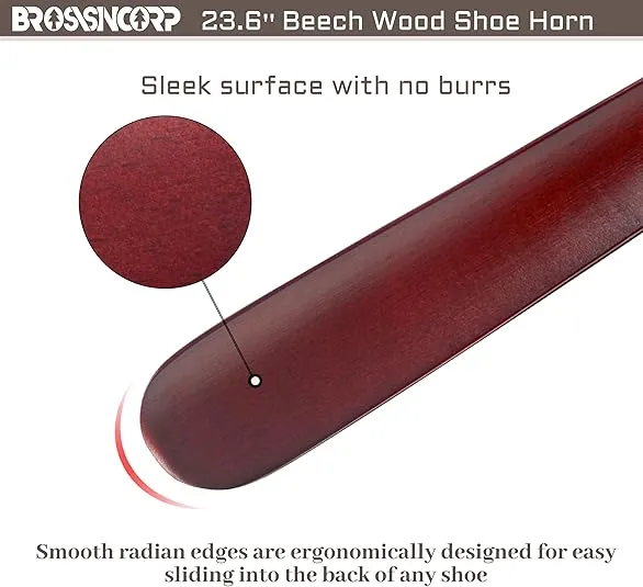 Wooden Shoe Horn Long Handle For Seniors 23.6" Easy Wear Helper Shoehorns Women Kids Baby Elderly Hanging Rings