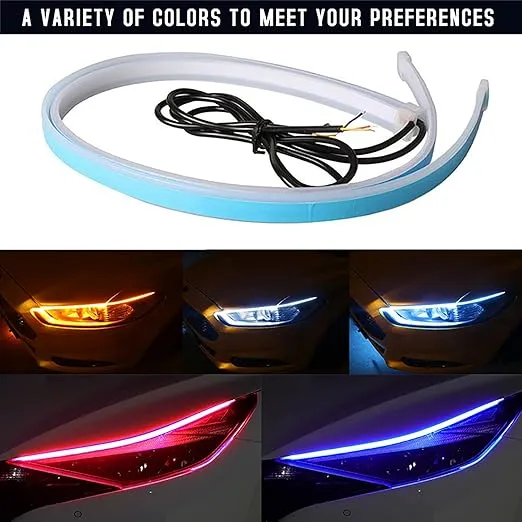 Vilihkc 2pcs LED DRL Car Daytime Running Light Flexible Waterproof Strip Auto Headlights White Turn Signal Yellow Brake Flow Lights 12V