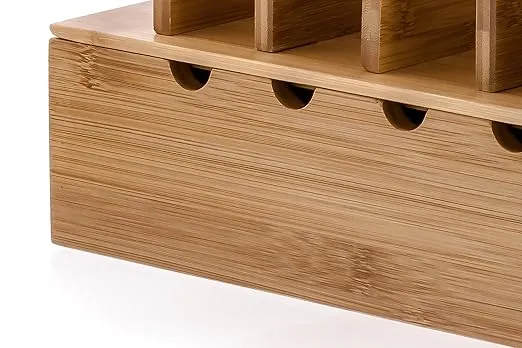 Prosumer's Choice Bamboo Charging Station Organizer - Multi-Device Docking Station with Removable Divider Slots - Tablet and Smartphones Rack and Cable Management Slots - 12.5Lx6.5Hx7.5W-Inch