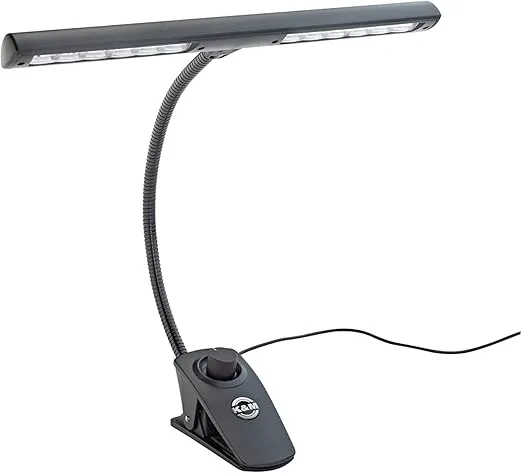 K&M König & Meyer 12295.098.55 Music Stand Light T-Model 12 LEDs FlexLight Adjust Neck | Dimmable, Clip-On | Incl. Batteries & A/C Adapter German Blk