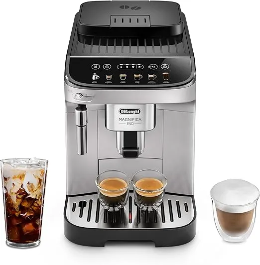 De'Longhi Magnifica Evo Automatic Espresso & Coffee Machine with Manual Milk Frother for Latte, Cappuccino, Iced Coffee, Built-in Grinder, ECAM29043SB