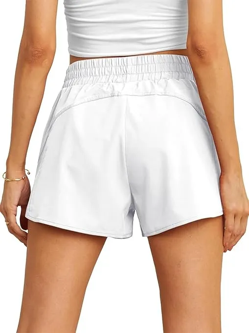 PrinStory Women's Running Shorts Summer High Waisted Quick Dry Athletic Work Out Gym Zipper Pocket Shorts with Liner