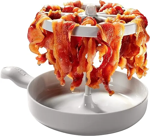 Microwave Bacon Cooker- Bacon Wizard Cooks 1LB of Bacon and Reduces Fat by 40%- Use for Easy Holiday Xmas Meal Prep- Crispier, Healthier, Quicker Bacon Every time- Grease Catcher Makes Clean Up Simple