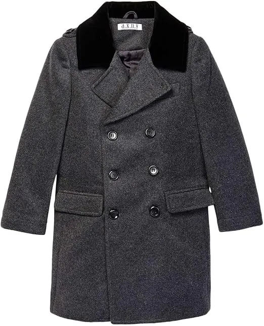 Isaac Mizrahi Boy's 2-20 Velvet Collar Quilt Lined Wool Blend Peacoat