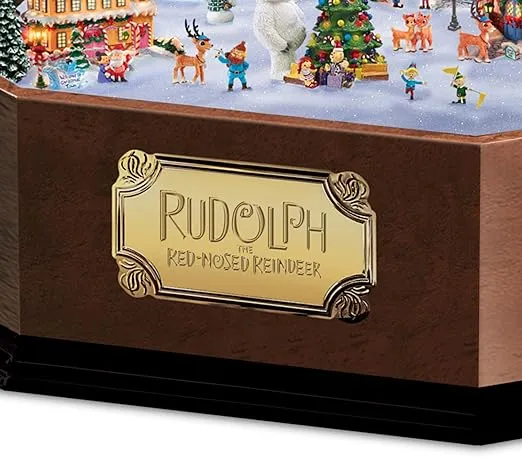 The Bradford Exchange Rudolph The Red-Nosed Reindeer Music Box with Art and 3D North Pole Scene Inside