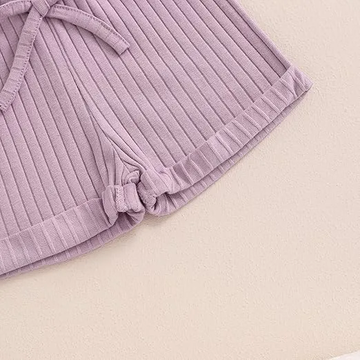 Toddler Baby Boy Girls Summer Clothes Ribbed Sleeveless Striped Tank Tops Solid Color Shorts Set 2Pcs Casual Outfits