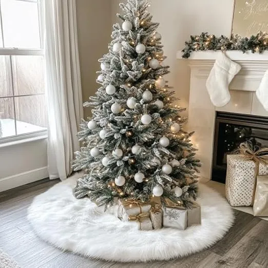 AISENO 48 Inch Christmas Tree Plush Skirt Decoration for Merry Christmas Party Faux Fur Christmas Tree Skirt Decorations