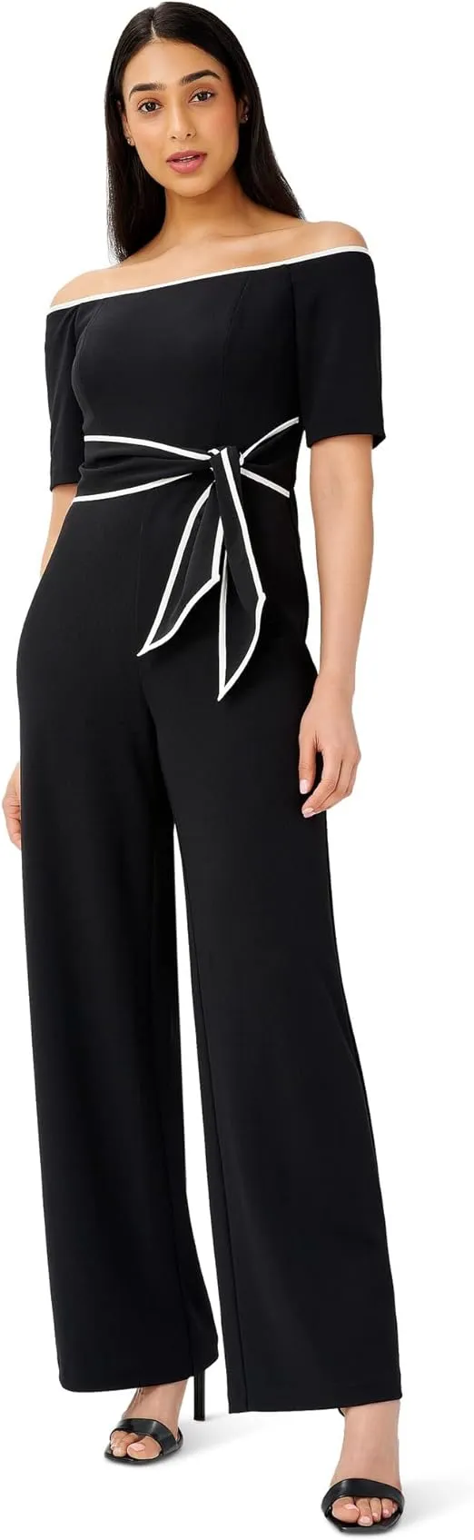 Adrianna Papell Women's Knit Crepe Tie Jumpsuit, Black, 4