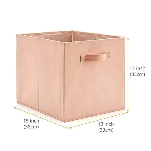 EZOWare Set of 4 Folding Fabric Basket Bin, 13 x 15 x 13 inch Collapsible Organizer Storage Cube with Handles for Home, Bedroom, Baby Nursery, Office, Kids Playroom Toys - Pink