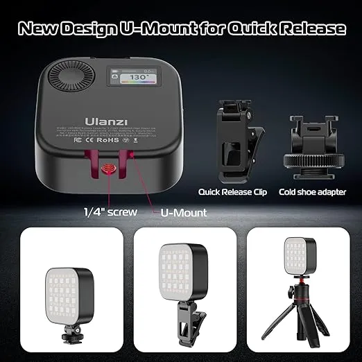 Ulanzi U60 RGB Video Light, Portable LED Camera Light with 360° Color CRI≥95 2500-9000K Dimmable Panel Lamp,2500mAh LED Panel Photography Lighting w Quick Release Cold Shoe Adapter and Clip-Black